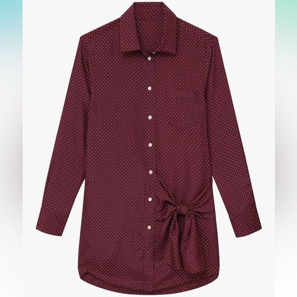 Thakoon Silk wrap tie oversized shirt dress Maroon NWT SMALL - Picture 5 of 10